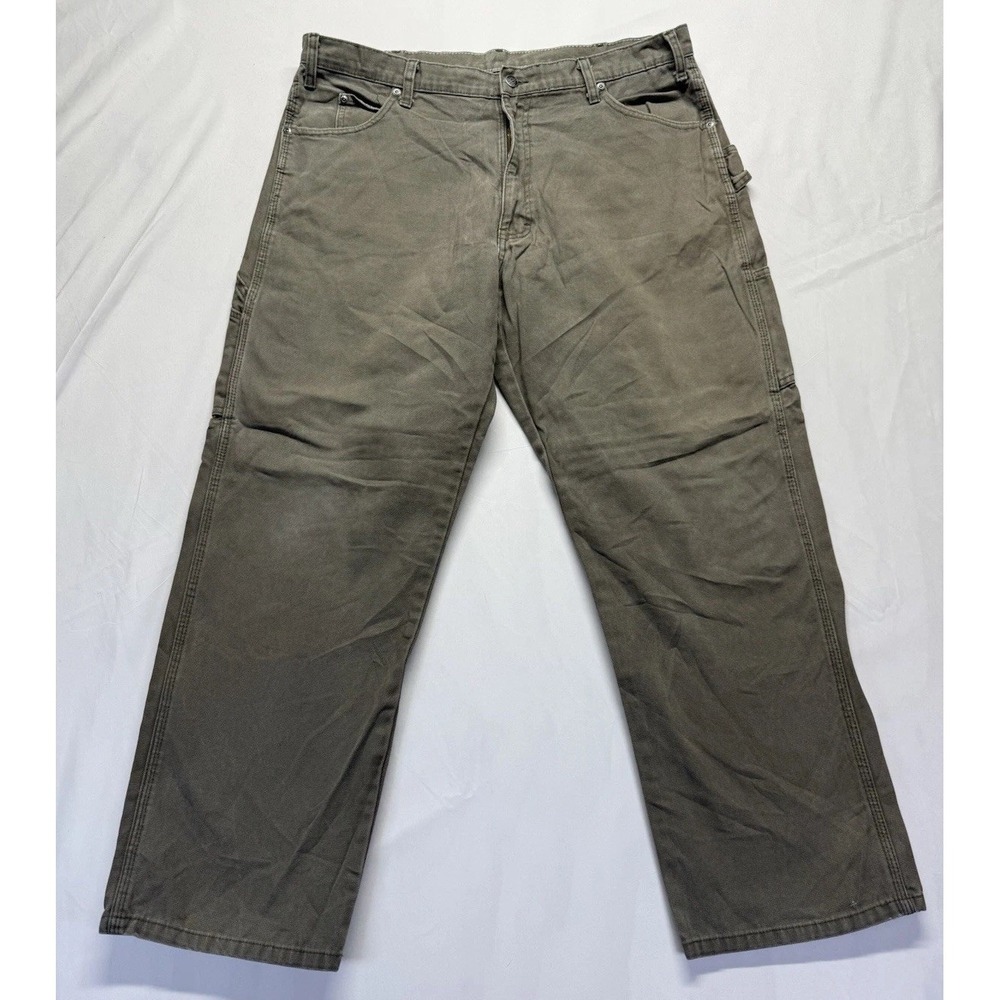Dickies Pants Mens 38x30 Green Canvas Carpenter Relaxed Hammer Loop‎ Workwear